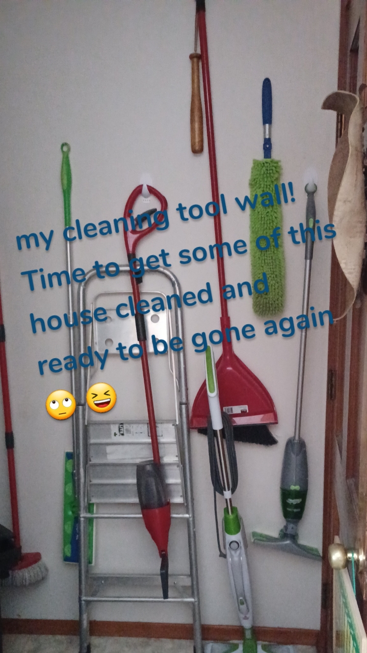 my cleaning tool wall! Time to get some of this house cleaned and ready to be gone again 🙄 😆